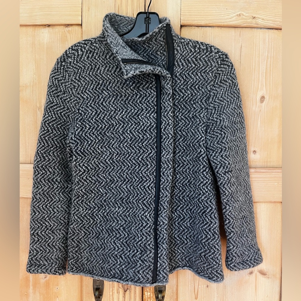 Gray Moto-style Herringbone Jacket by Eileen Fisher
